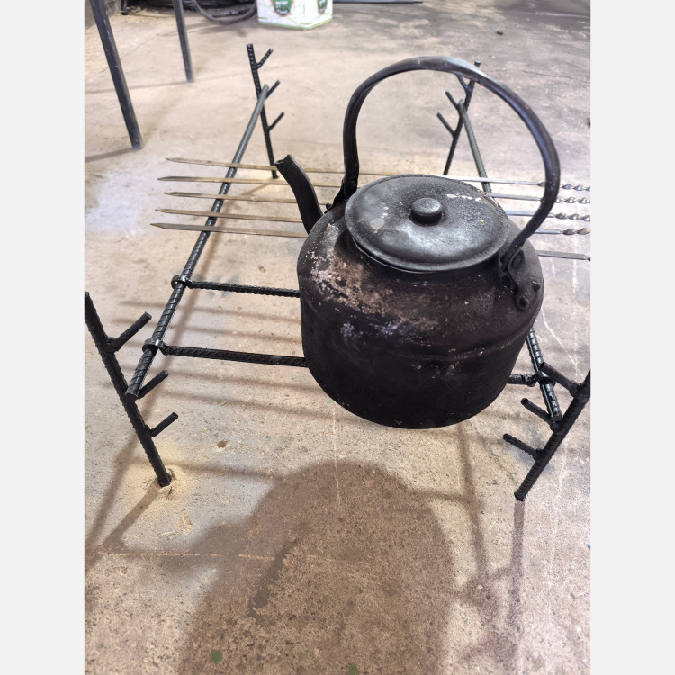 منقل کباب پز مسافرتی کم جا جمع شونده سه طبقه با جای قوری و کتری